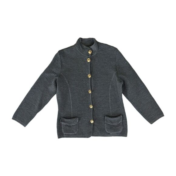 Daniela Wool Blend Cardigan Italy Grey Gold Buttons Old Money Size Medium - Picture 2 of 12